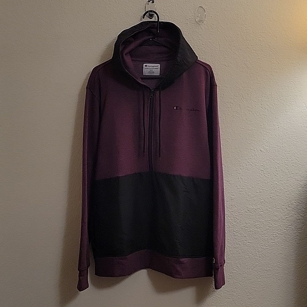 Champion 1/4-zip Pullover Hooded Sweatshirt - Plum/Black - XL